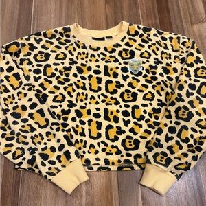 Vans Yellow & Black Leopard Print Cropped Crewneck Sweater - XS